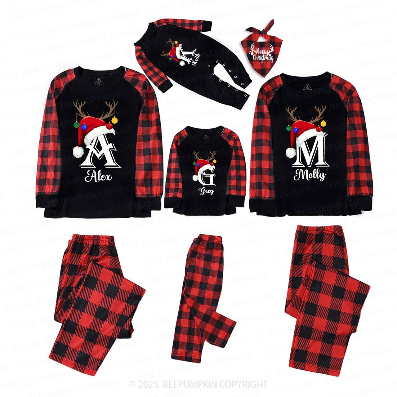 Personalized Name Santa Hat Family Matching Pajamas