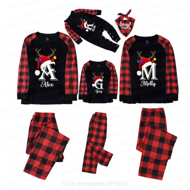 Personalized Name Santa Hat Family Matching Pajamas