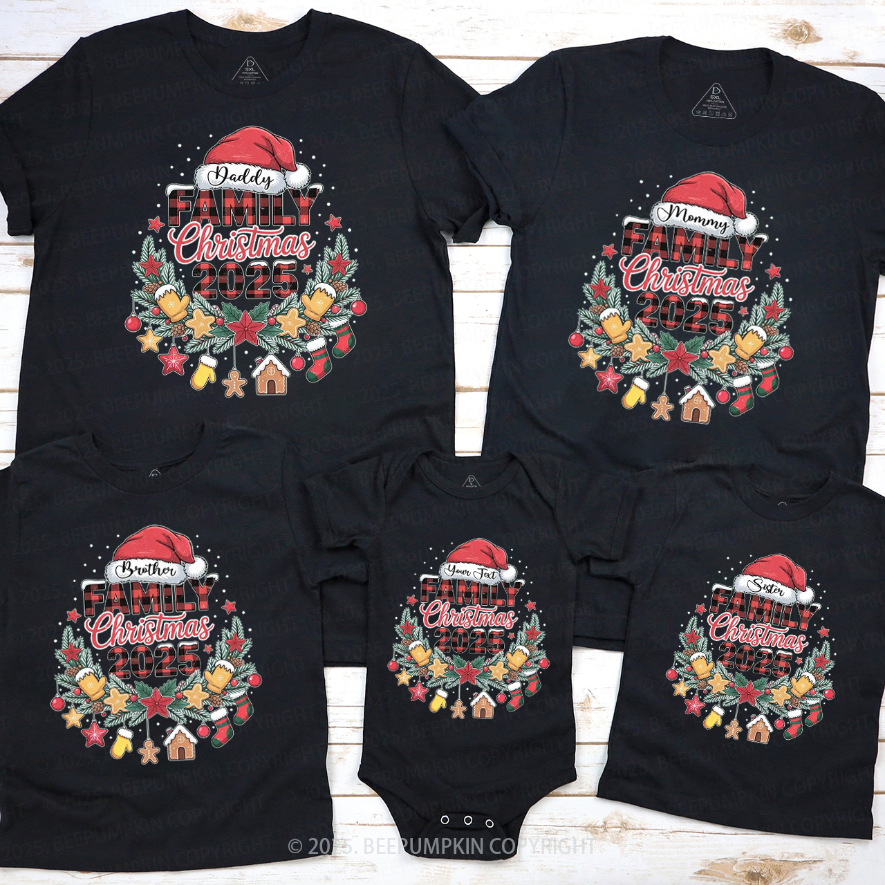 Personalized Holiday Harmony 2025 Family Matching T-Shirts Beepumpkin