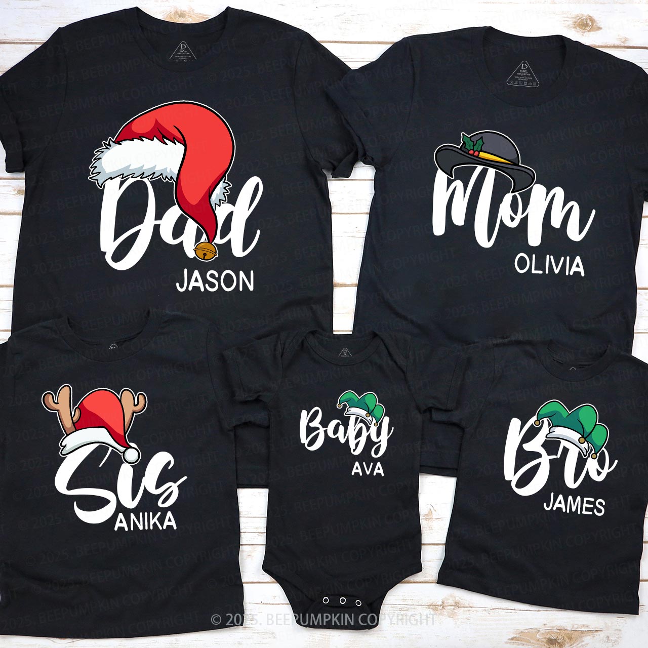 Personalized Santa Hat Christmas Family Matching T-Shirts Beepumpkin