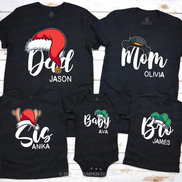 Personalized Santa Hat Christmas Family Matching T-Shirts Beepumpkin