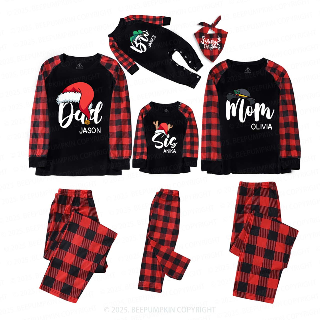 Personalized Santa Hat Christmas Family Matching Pajamas