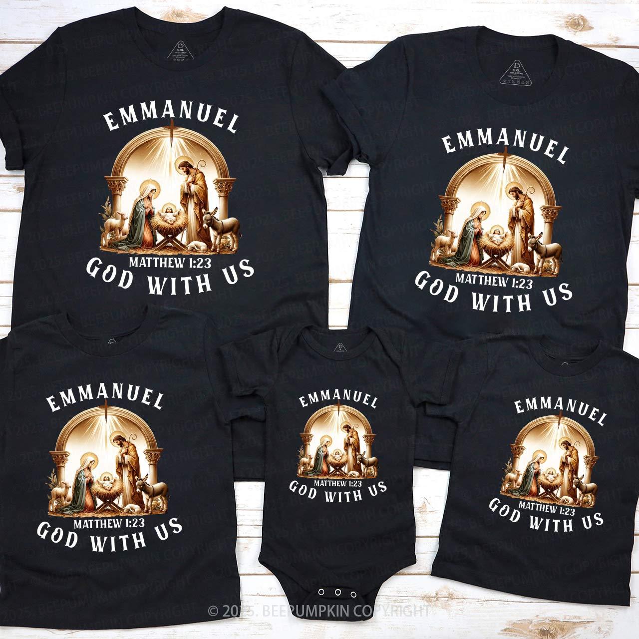 Matthew 1:23 Bible Verse Christmas Family Matching T-Shirts Beepumpkin