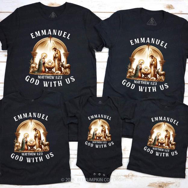 Matthew 1:23 Bible Verse Christmas Family Matching T-Shirts Beepumpkin