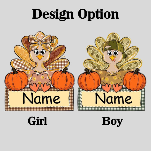 Personalized Fall Turkey Name Thanksgiving Toddler&Kid's Tees Beepumpkin