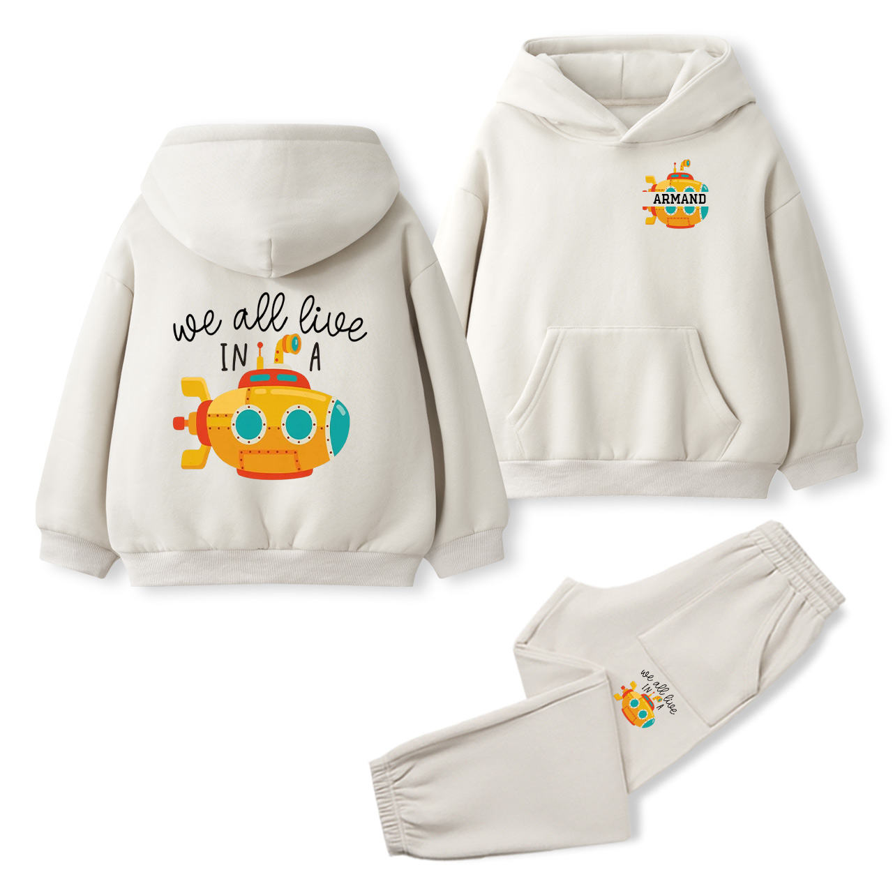 Personalized Yellow Submarine Name Toddler&Kids Hoodie Set