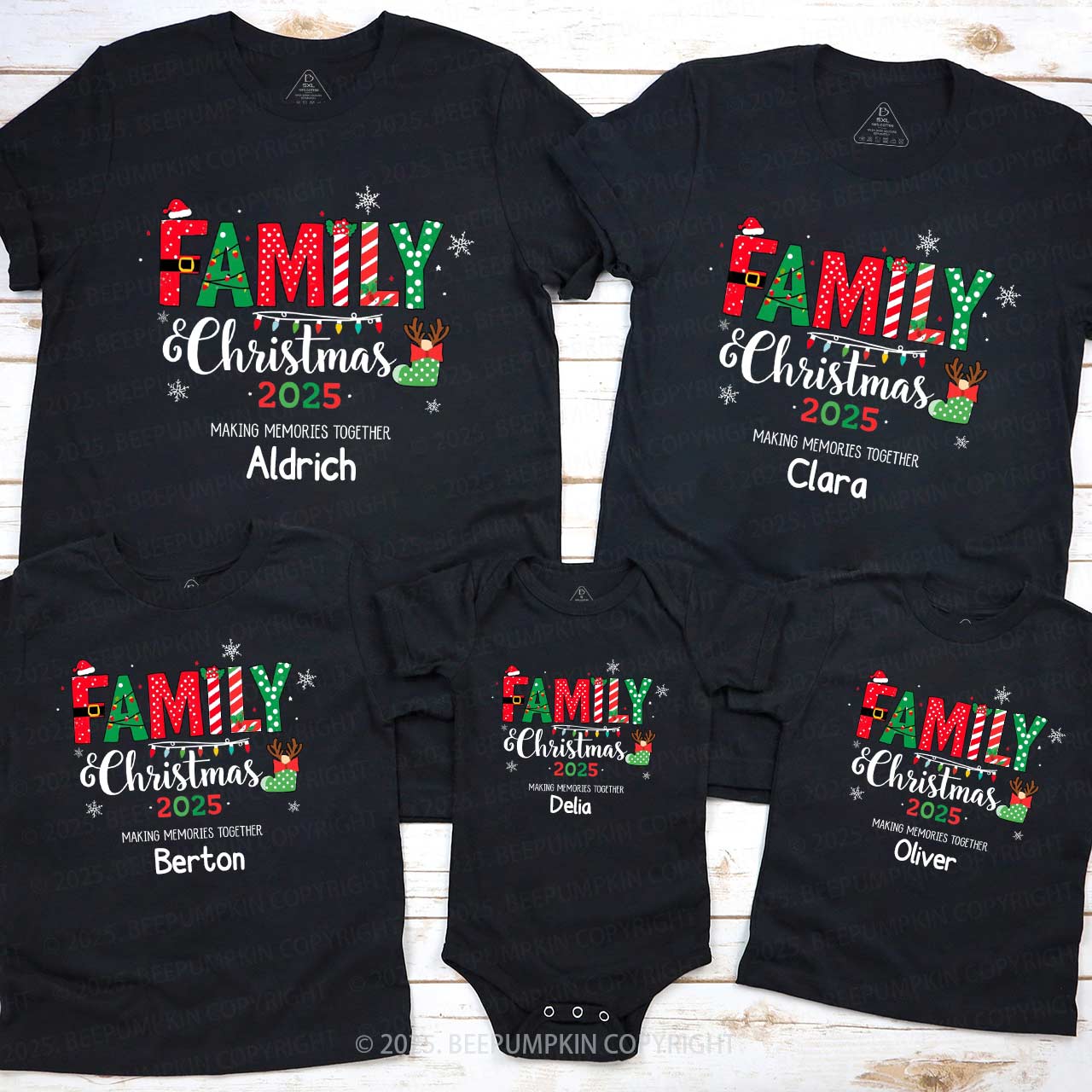 Personalized Colorful Christmas Family Matching T-Shirts Beepumpkin