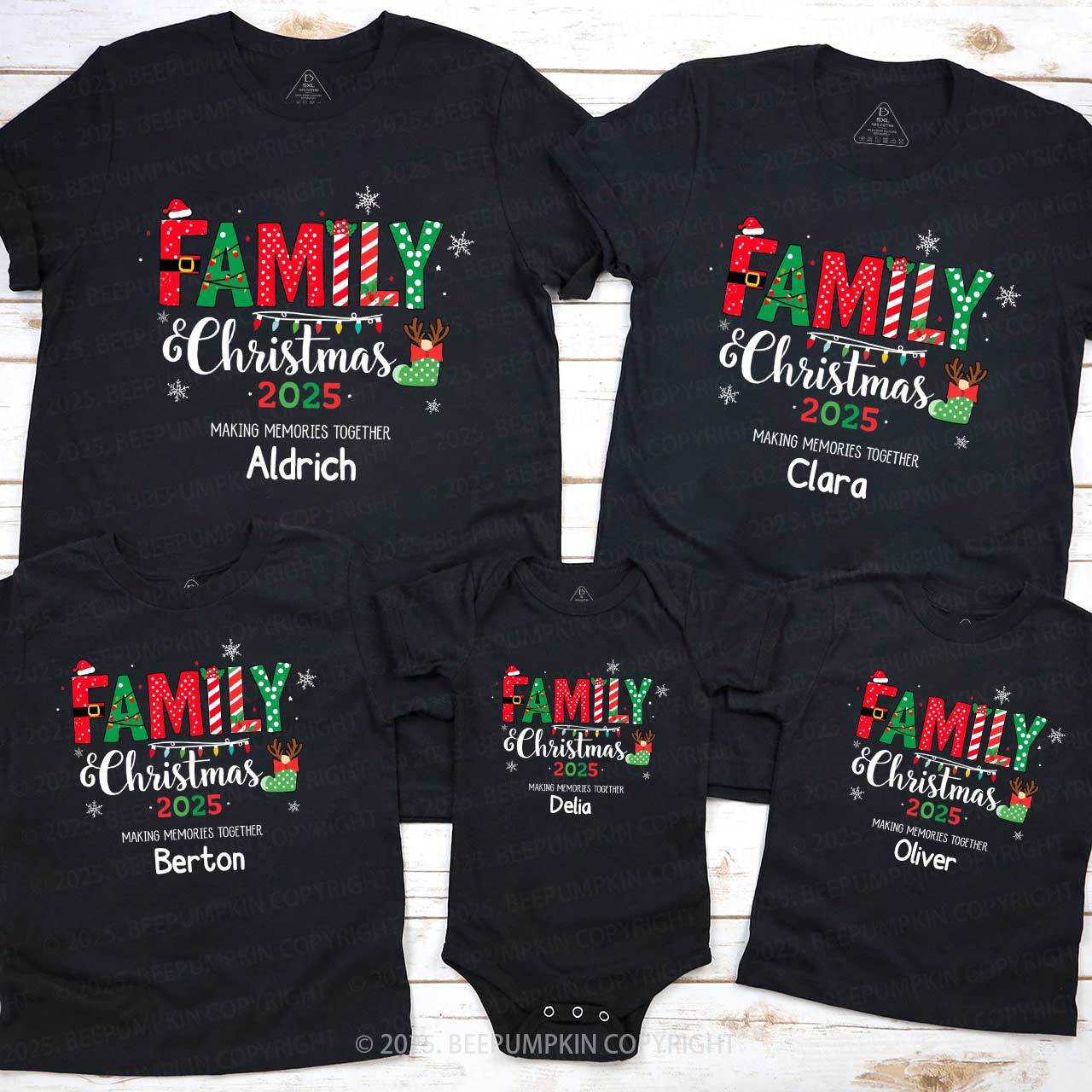 Personalized Colorful Christmas Family Matching T-Shirts Beepumpkin