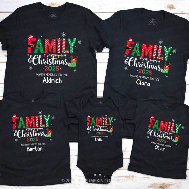 Personalized Colorful Christmas Family Matching T-Shirts Beepumpkin