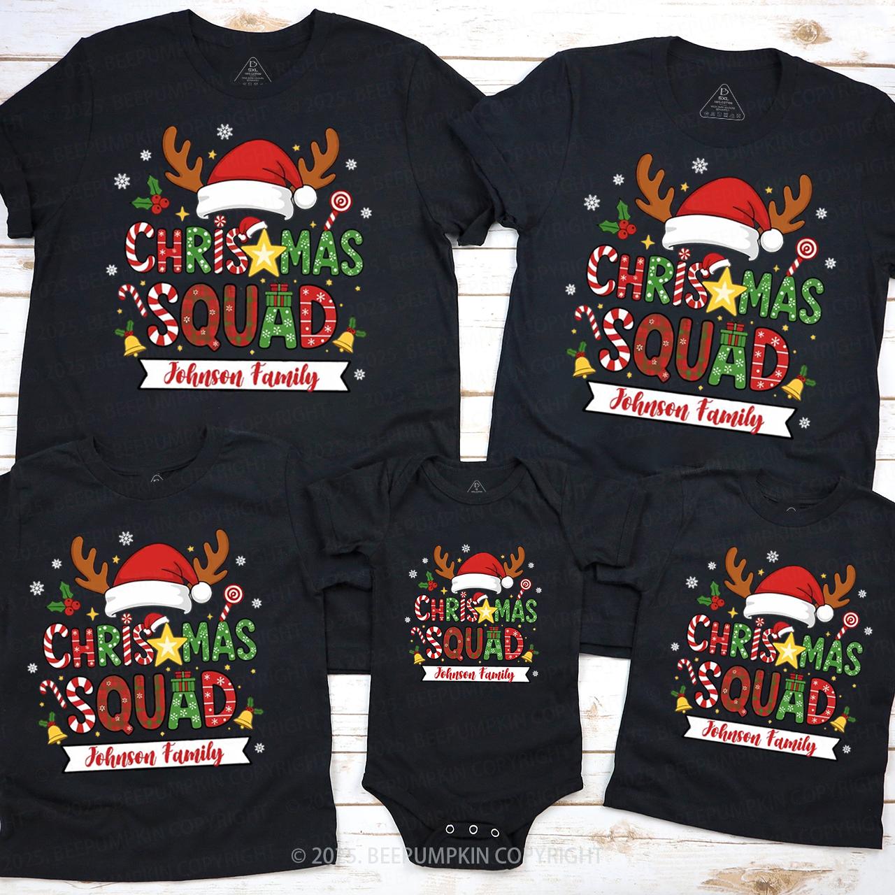 Personalized Christmas Squad Family Matching T-Shirts Beepumpkin
