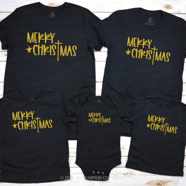 Merry Christmas Cross Family Matching T-Shirts Beepumpkin
