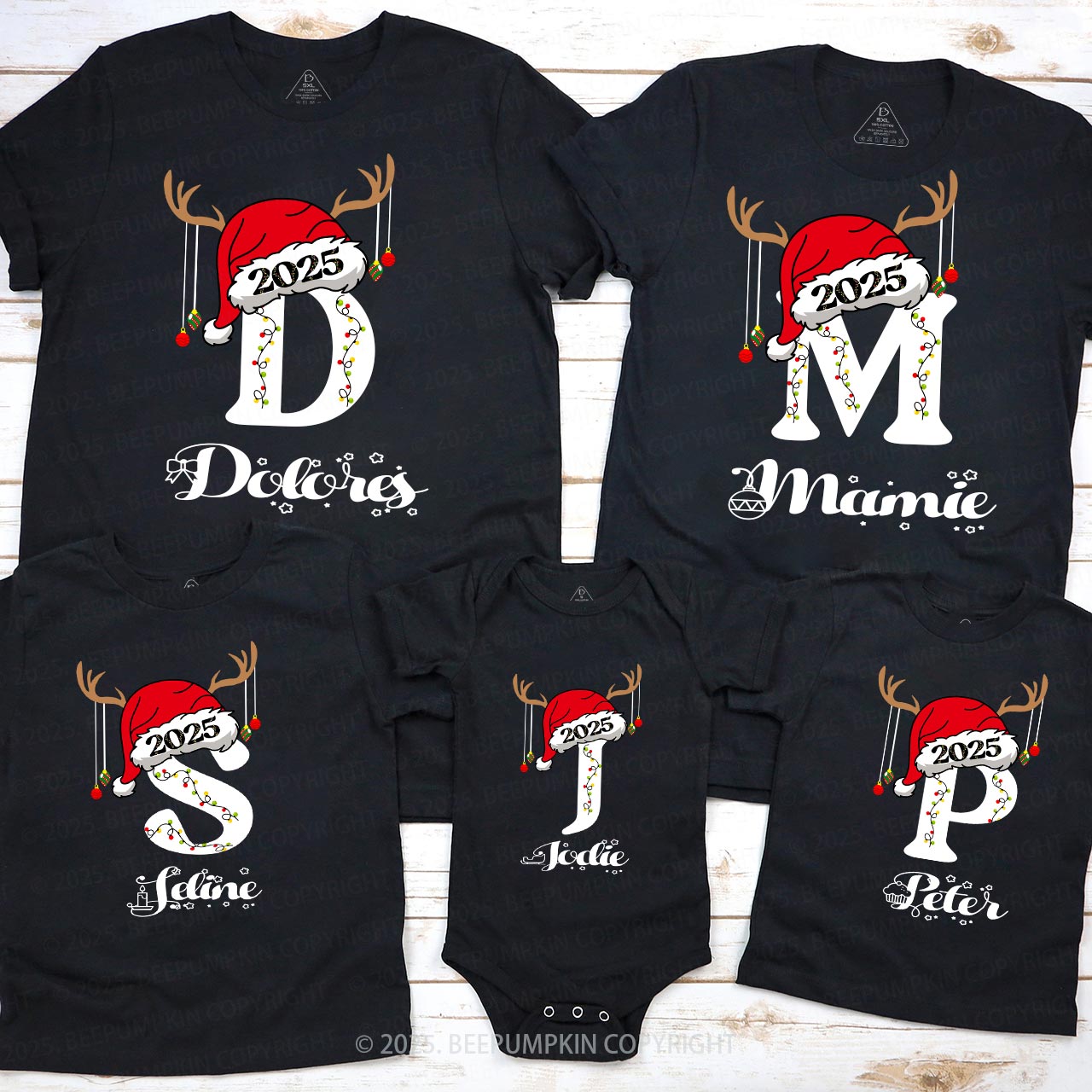 Personalized Holiday Monogrammed Name Family Matching T-Shirts Beepumpkin