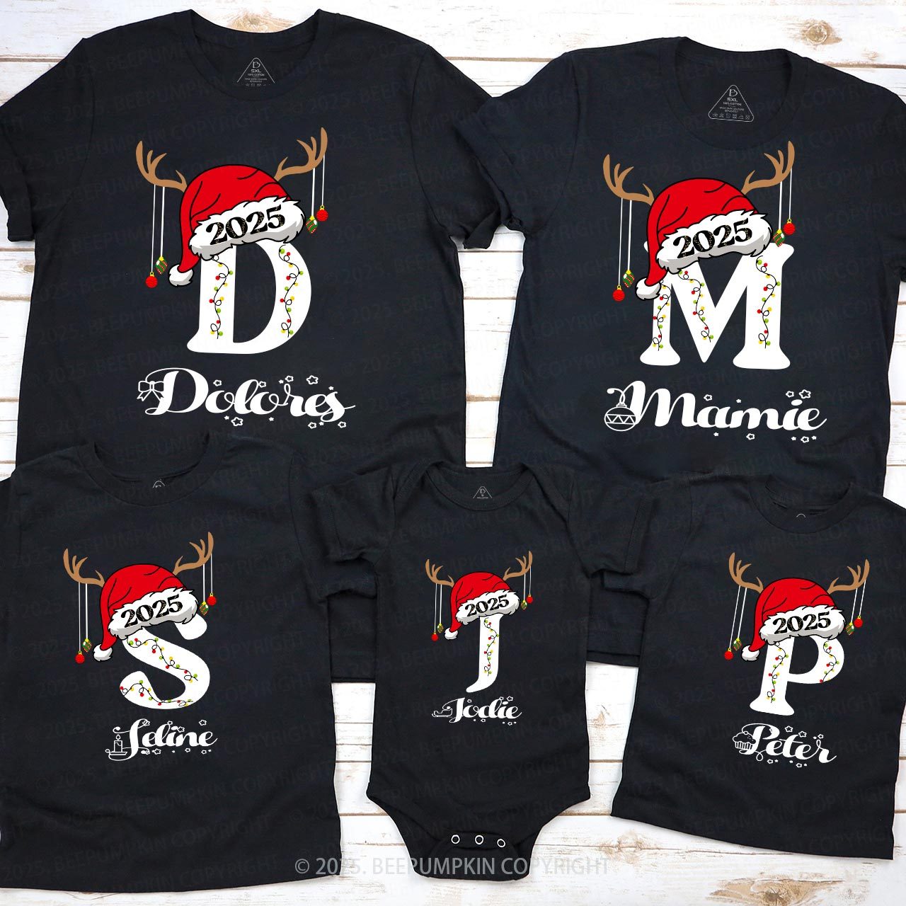 Personalized Holiday Monogrammed Name Family Matching T-Shirts Beepumpkin