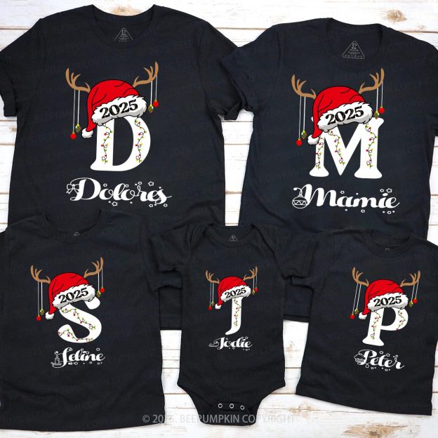 Personalized Holiday Monogrammed Name Family Matching T-Shirts Beepumpkin