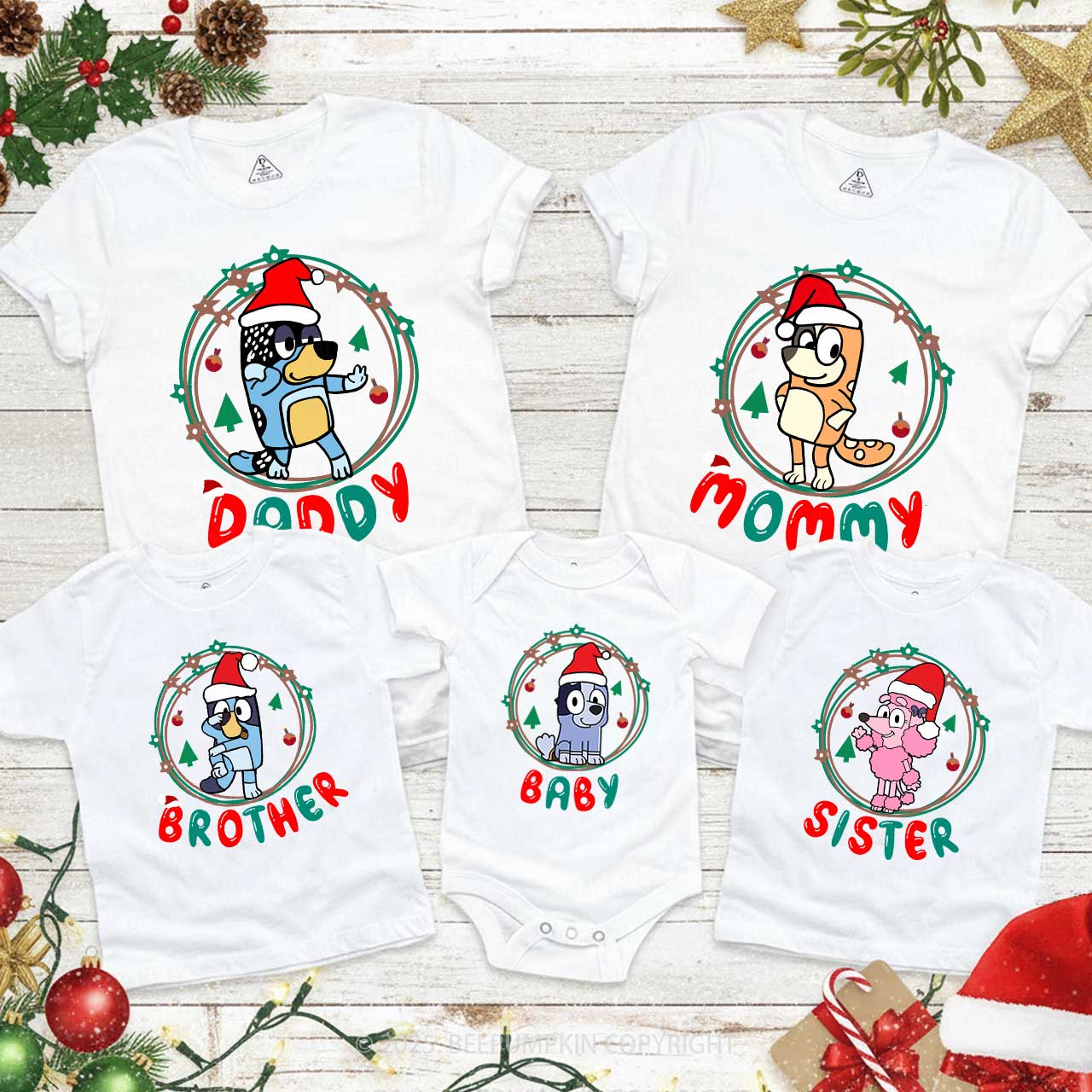 Cartoon Dog Light Ring Christmas Family Matching T-Shirts Beepumpkin.