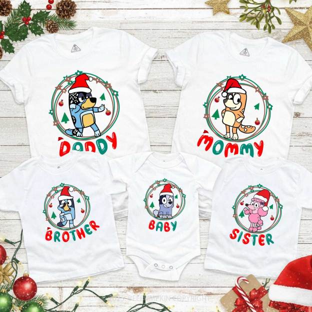 Cartoon Dog Light Ring Christmas Family Matching T-Shirts Beepumpkin.