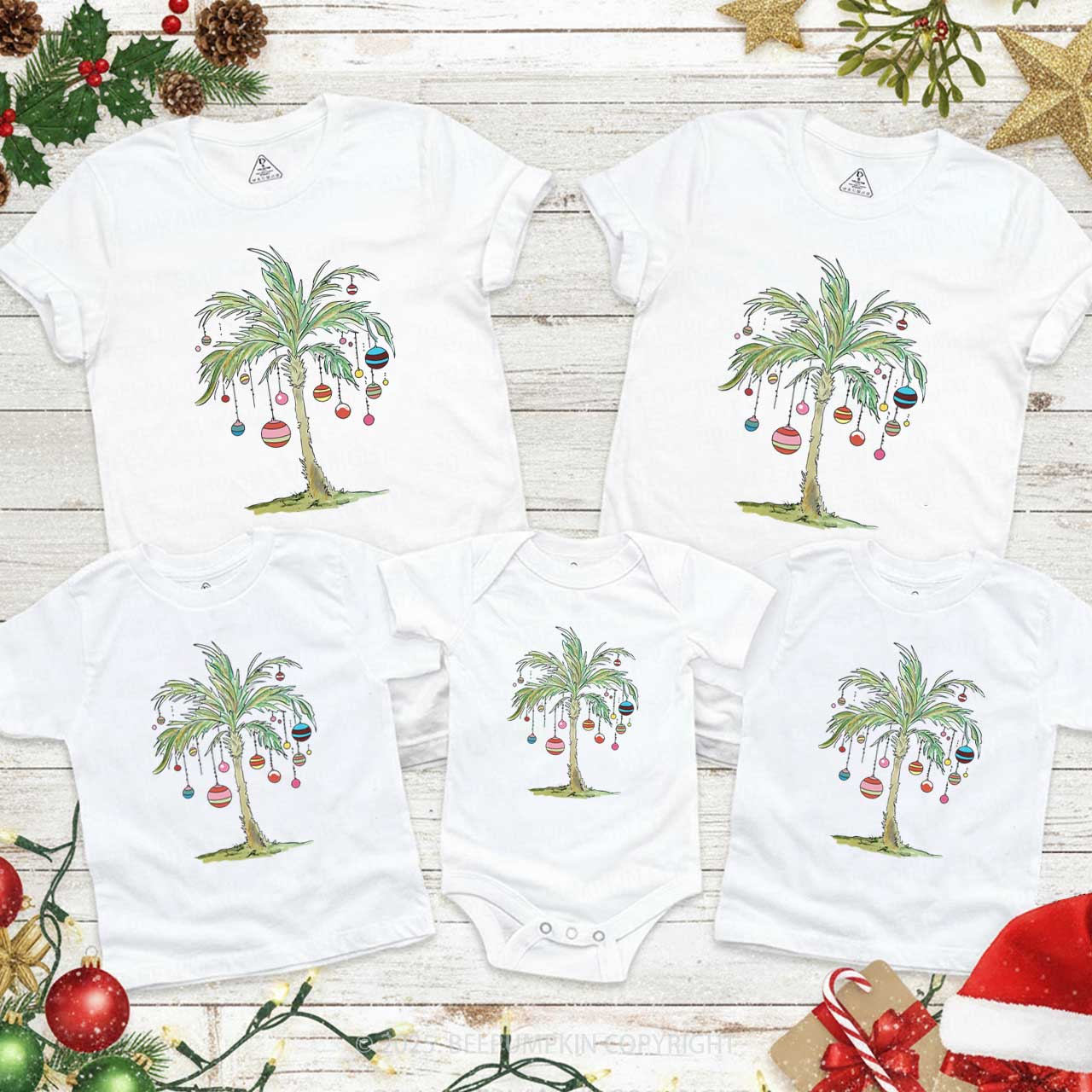 Palm Tree Holiday Tropical Christmas Family Matching T-Shirts