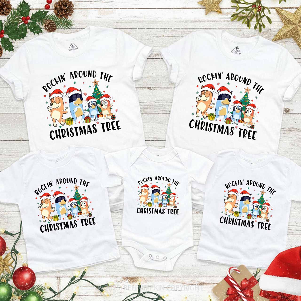 Rockin Around To Christmas Tree Family Matching T-Shirts Beepumpkin