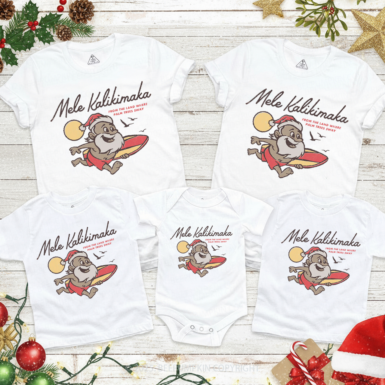 Retro Mele Kalikimaka Family Matching T-Shirts Beepumpkin
