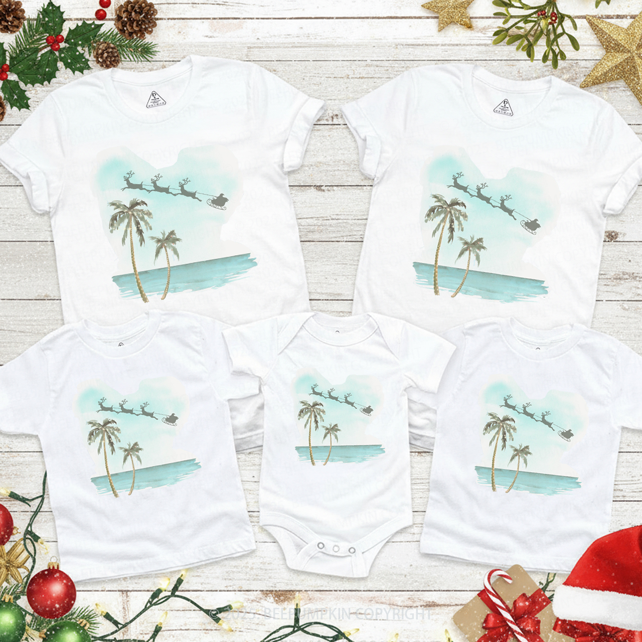 Christmas Palm Tree Family Matching T-Shirts Beepumpkin