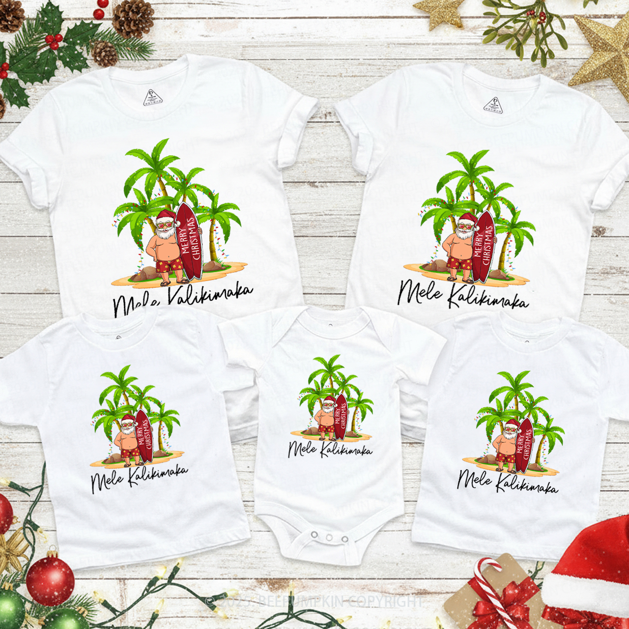 Personalized Hawaiian Christmas Family Matching T-Shirts Beepumpkin