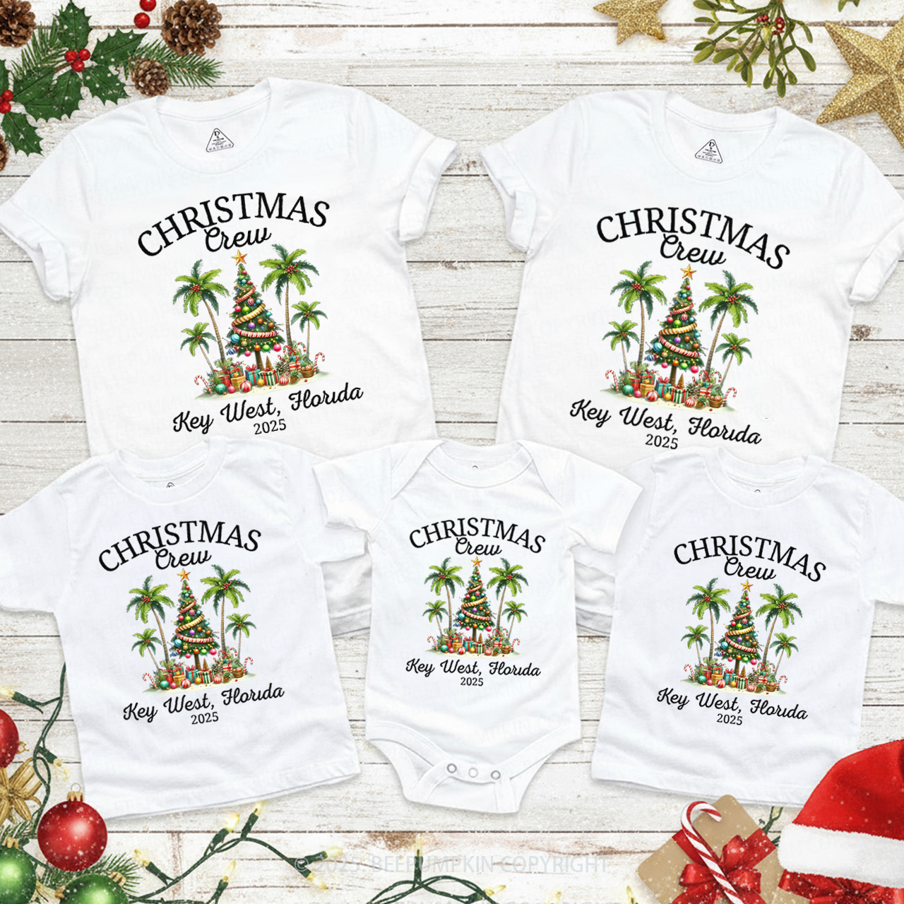 Personalized Tropical Christmas Group Family Matching T-Shirts Beepumpkin