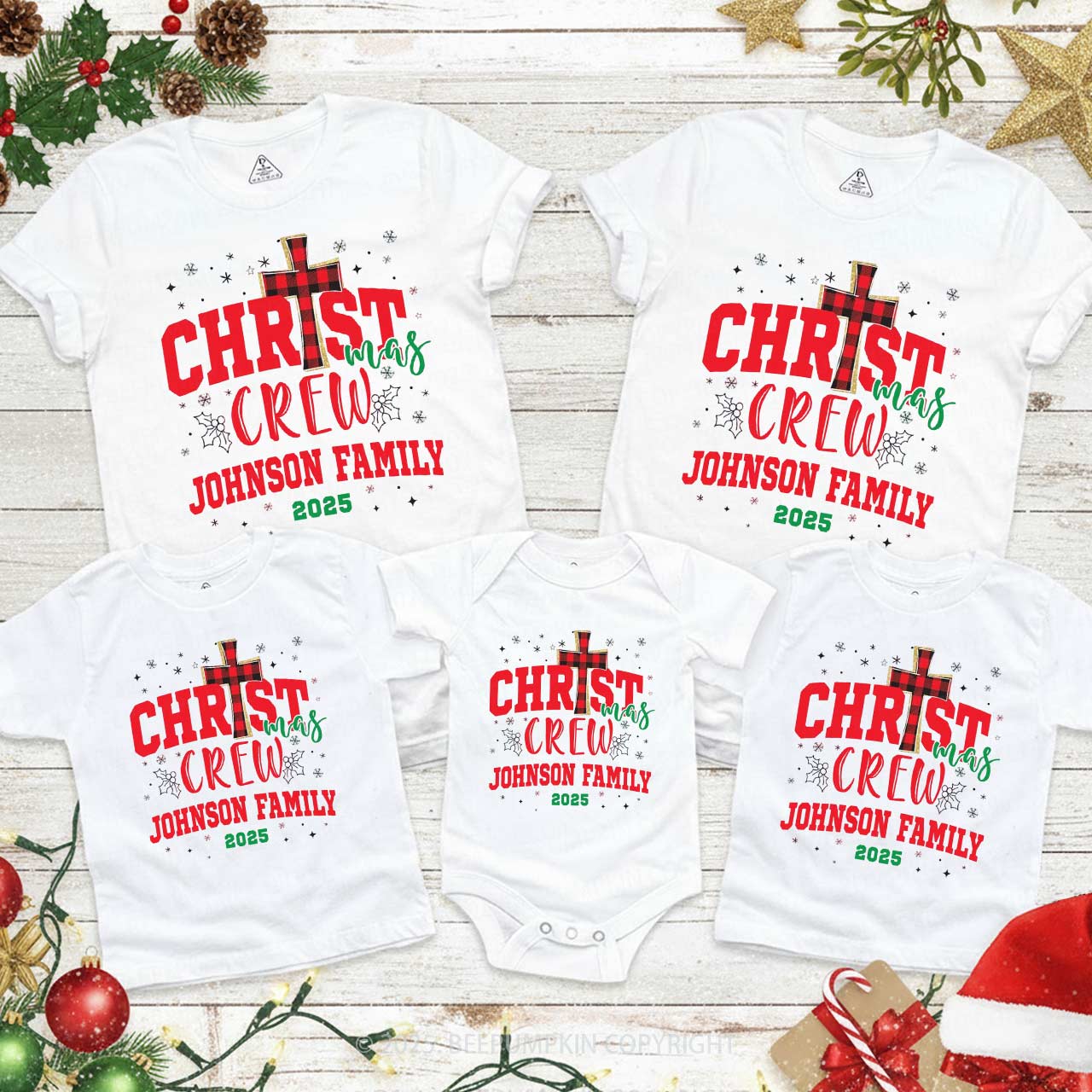 Personalized 2025 Christian Xmas Family Matching T-Shirts Beepumpkin