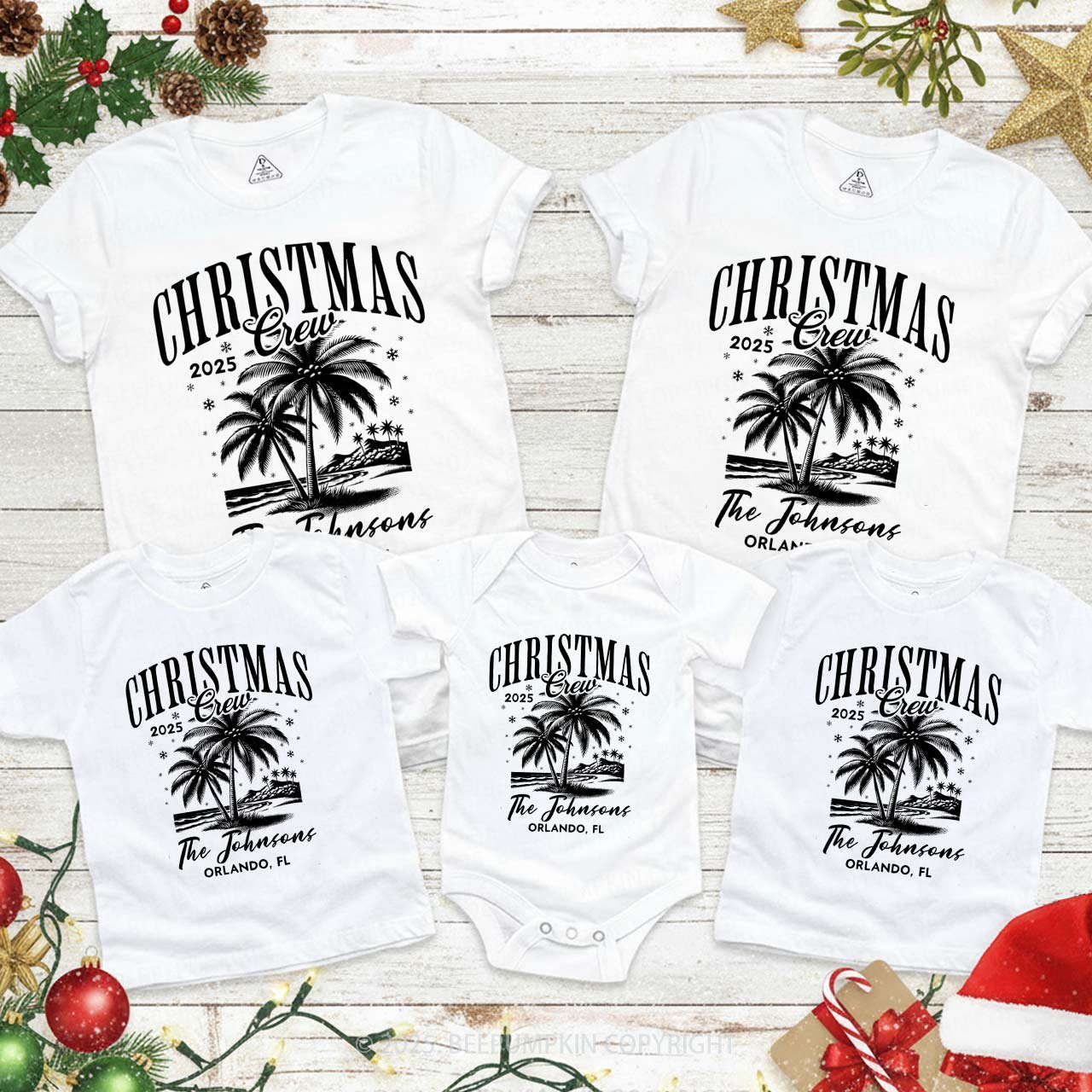 Personalized Beach Christmas Palm Tree Family Matching T-Shirts Beepumpkin