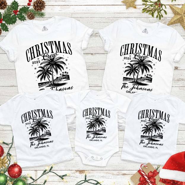 Personalized Beach Christmas Palm Tree Family Matching T-Shirts Beepumpkin