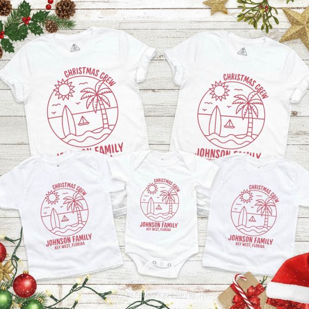 Personalized Coastal Christmas Crew Family Matching T-Shirts Beepumpkin