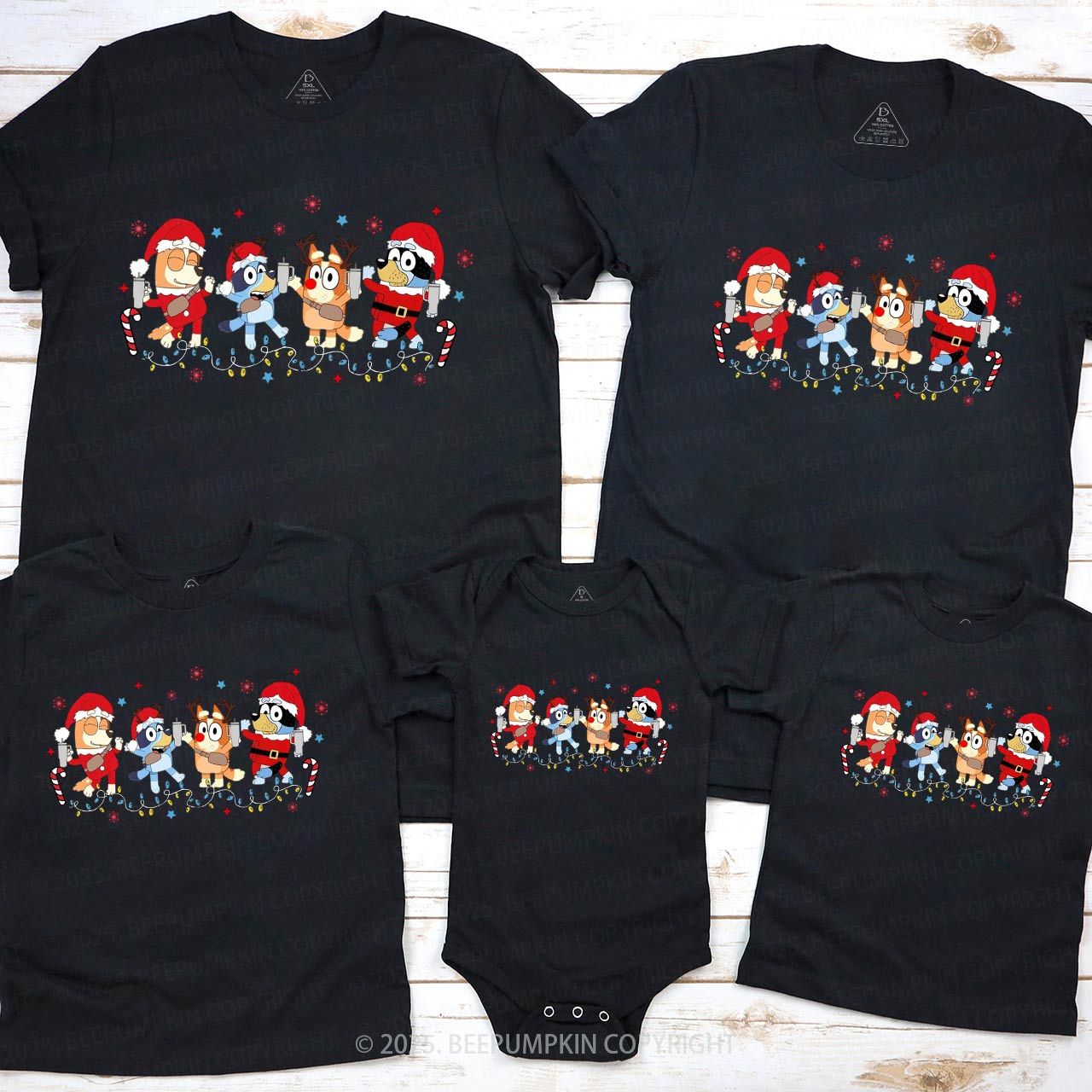 Santa Hat Dog Family Matching T-Shirts Beepumpkin