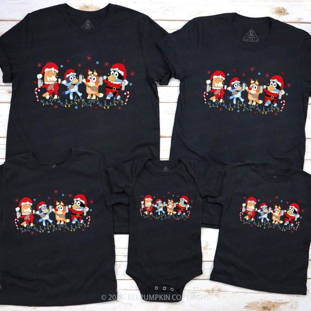Santa Hat Dog Family Matching T-Shirts Beepumpkin
