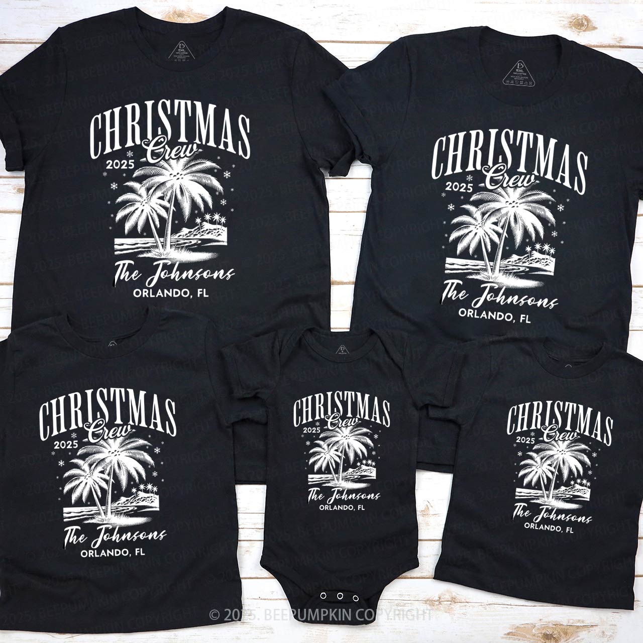 Personalized Beach Christmas Palm Tree Family Matching T-Shirts Beepumpkin