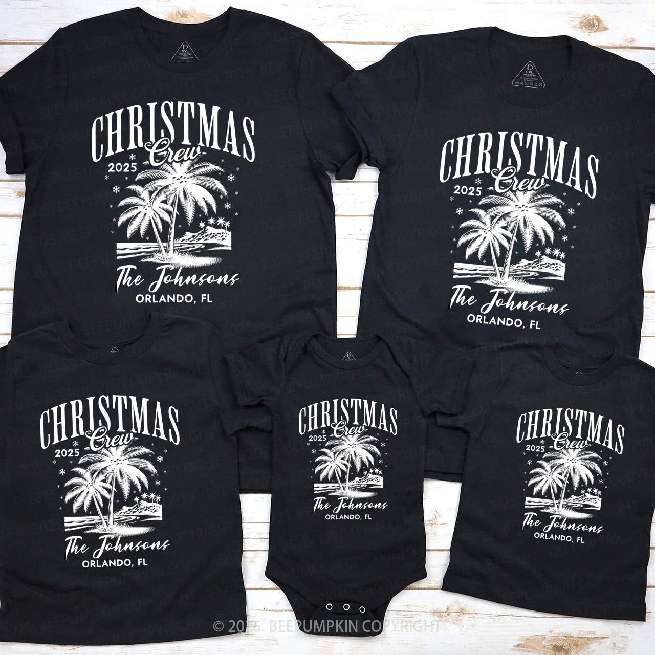 Personalized Beach Christmas Palm Tree Family Matching T-Shirts Beepumpkin