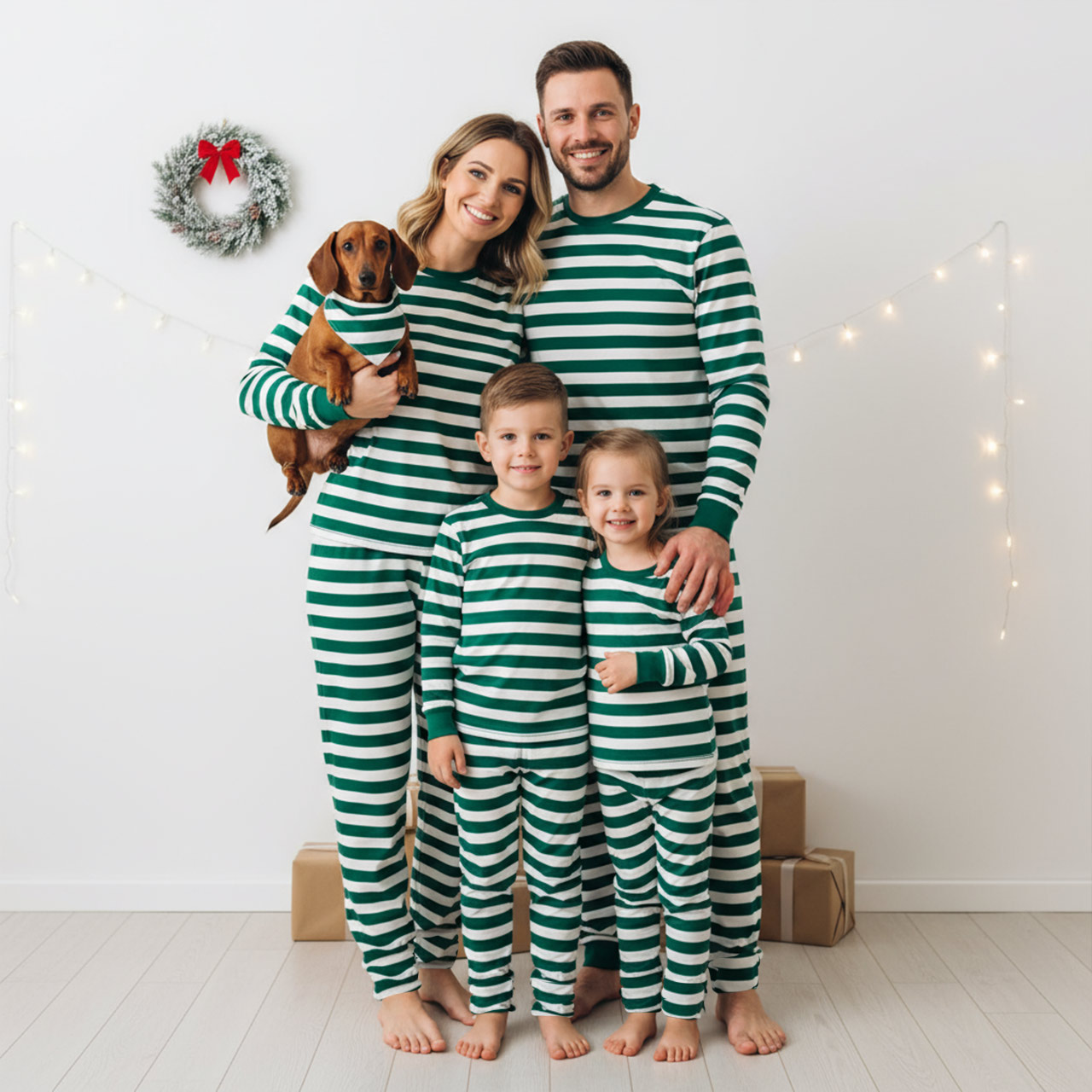 Christmas Green Stripes All-Over Print Family Matching Pajama Sets