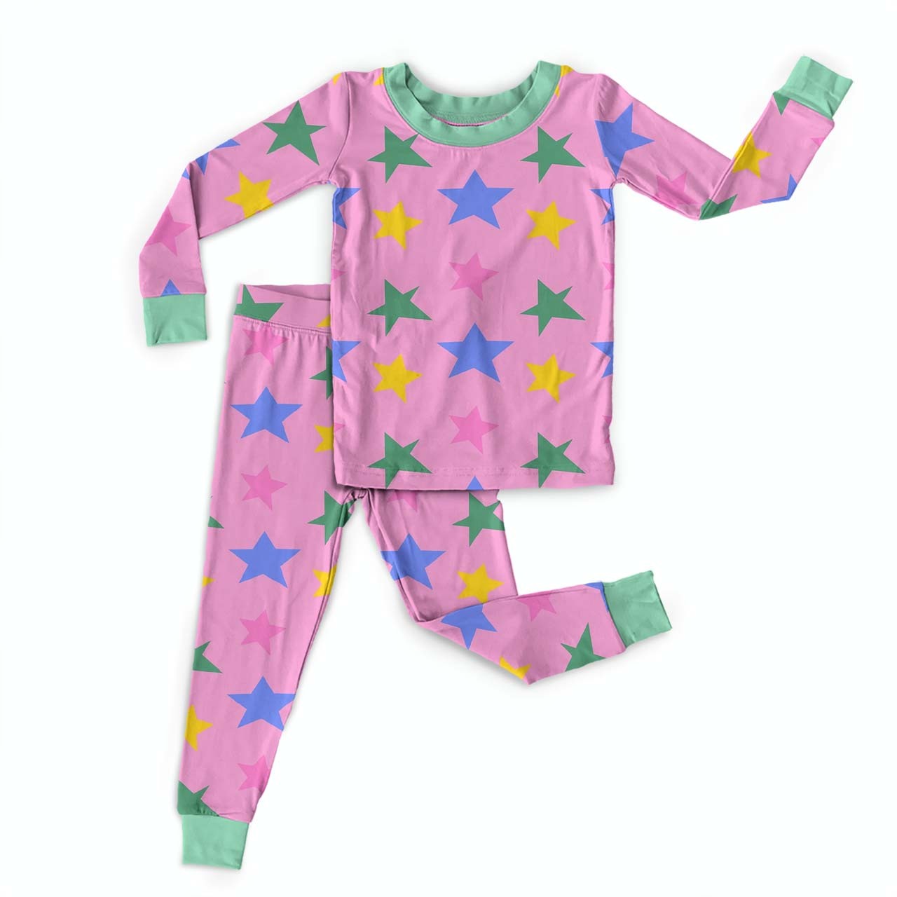 Bright Star Pink Two-Piece Pajama Set For Kids