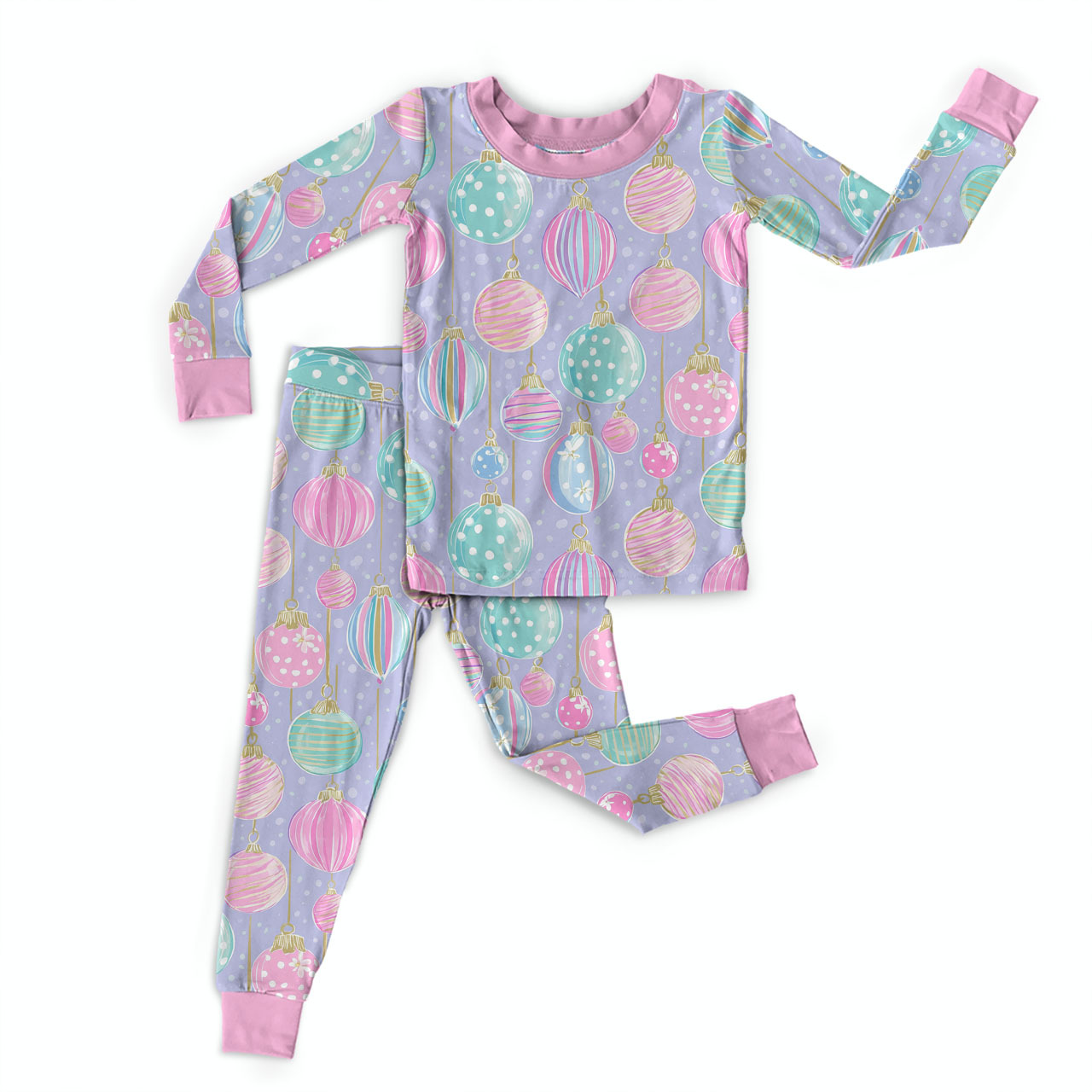 Dreamy Bauble Light Purple Two-Piece Pajama Set For Kids