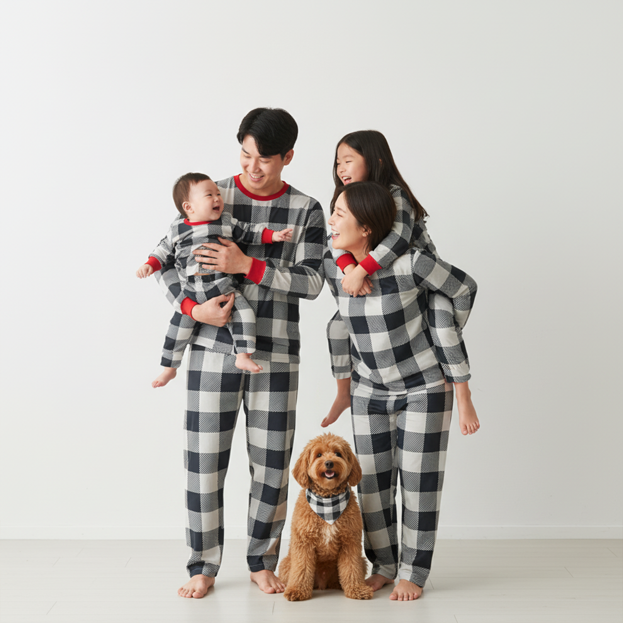 Black & White Buffalo Check Plaids All-Over Print Family Matching Pajama Sets