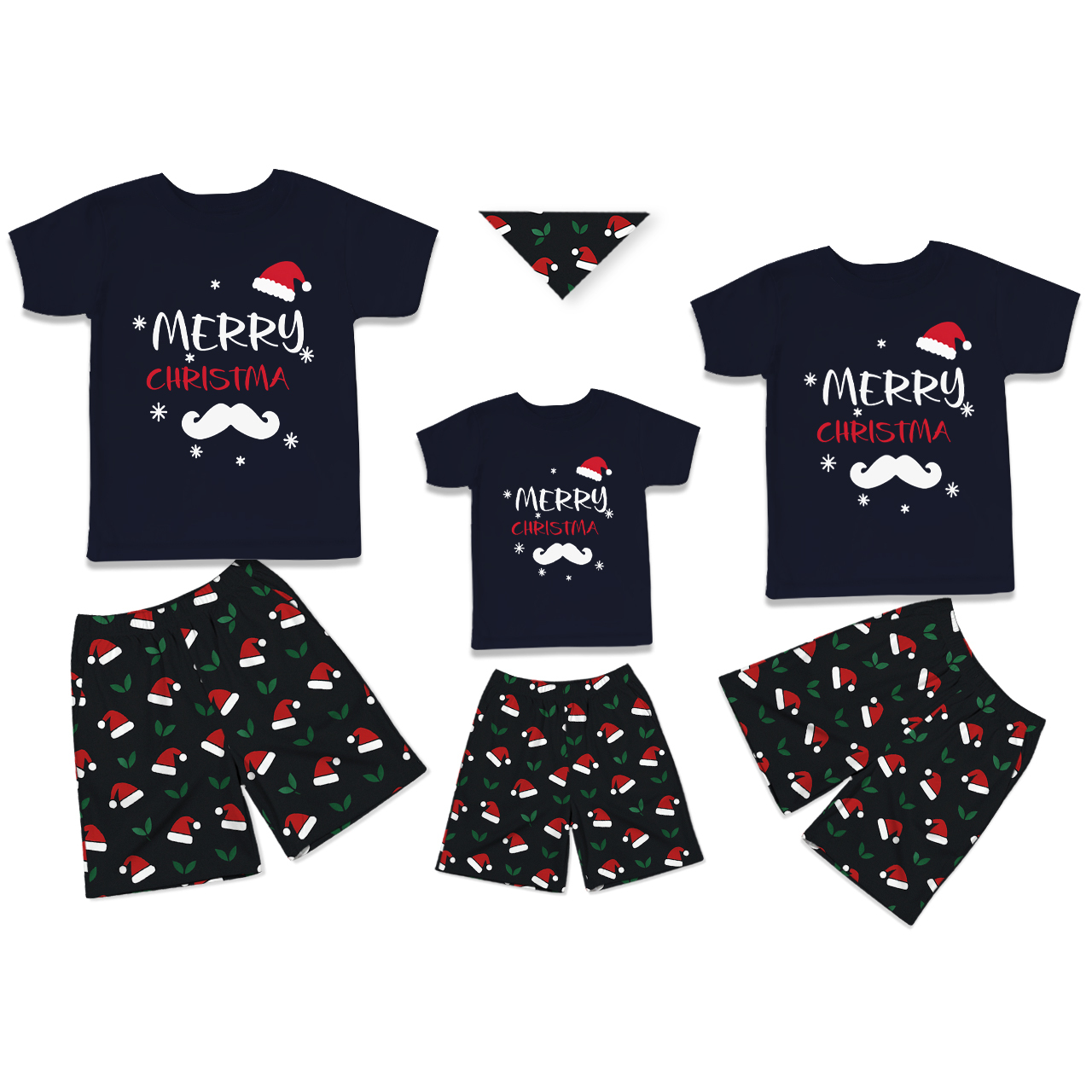 Merry & Moustachy Christmas All-Over Print Short Family Matching Pajam