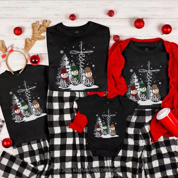 Faith Hope Love Snowmen Christmas Family Matching T-Shirts Beepumpkin