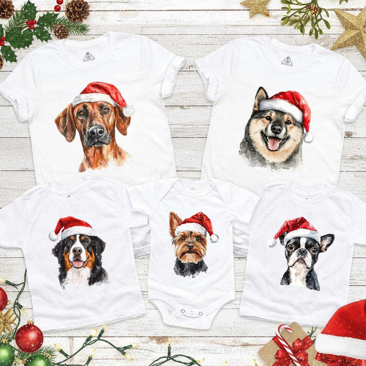 Personalized Santa Christmas Dog Family Matching T-Shirts Beepumpkin