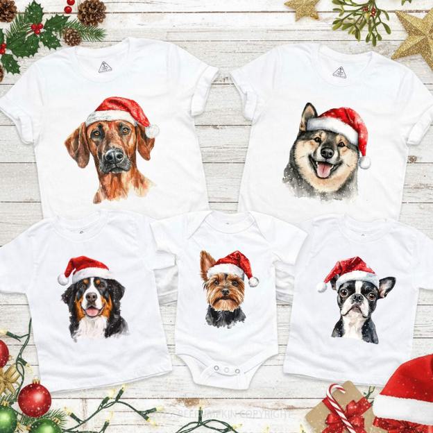 Personalized Santa Christmas Dog Family Matching T-Shirts Beepumpkin