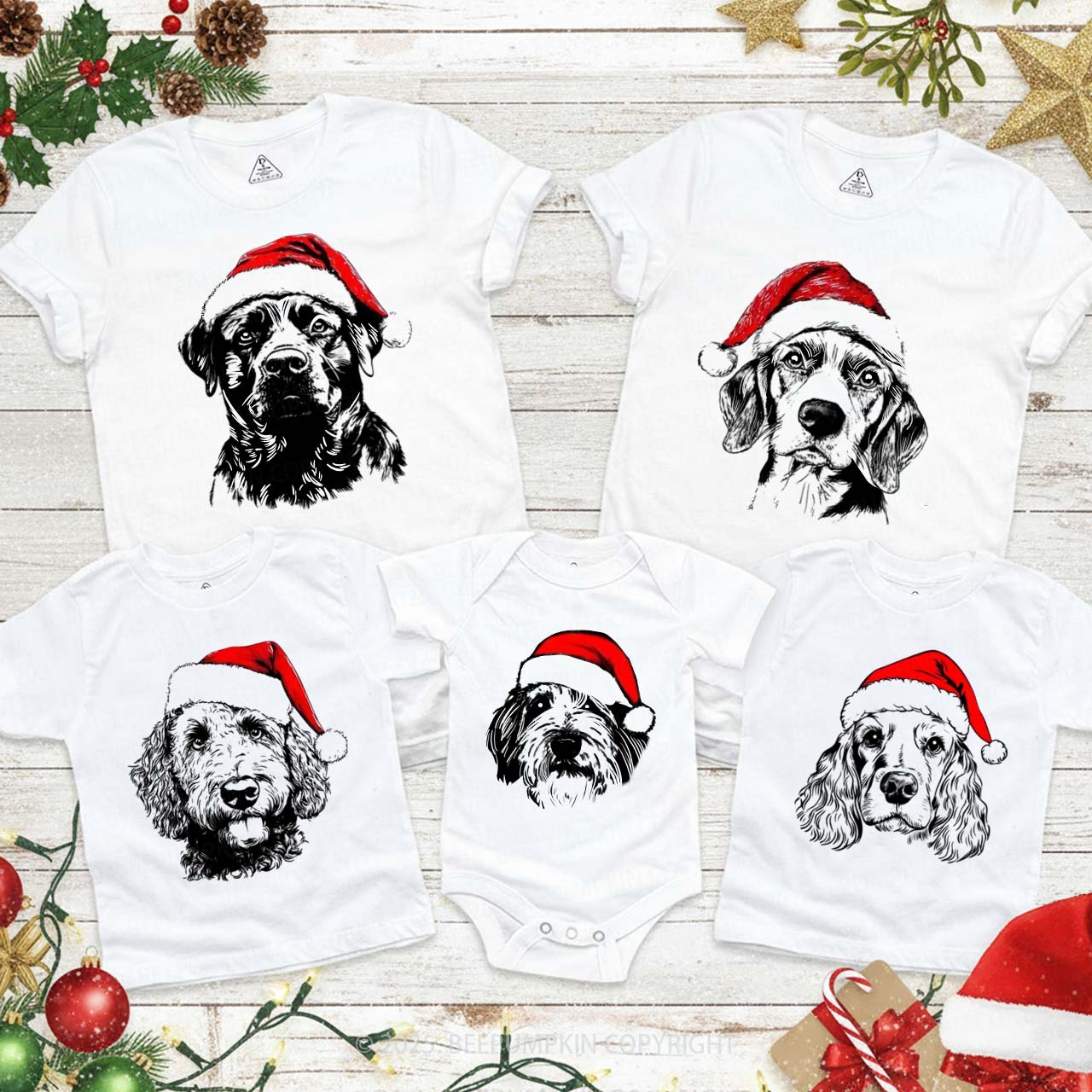 Personalized Santa Paws Dog Breed Family Matching T-Shirts Beepumpkin