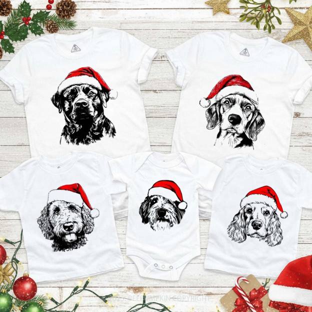Personalized Santa Paws Dog Breed Family Matching T-Shirts Beepumpkin