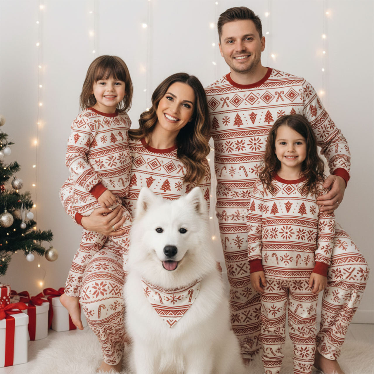 Red Christmas Element Stripes All-Over Print Family Matching Pajama Sets