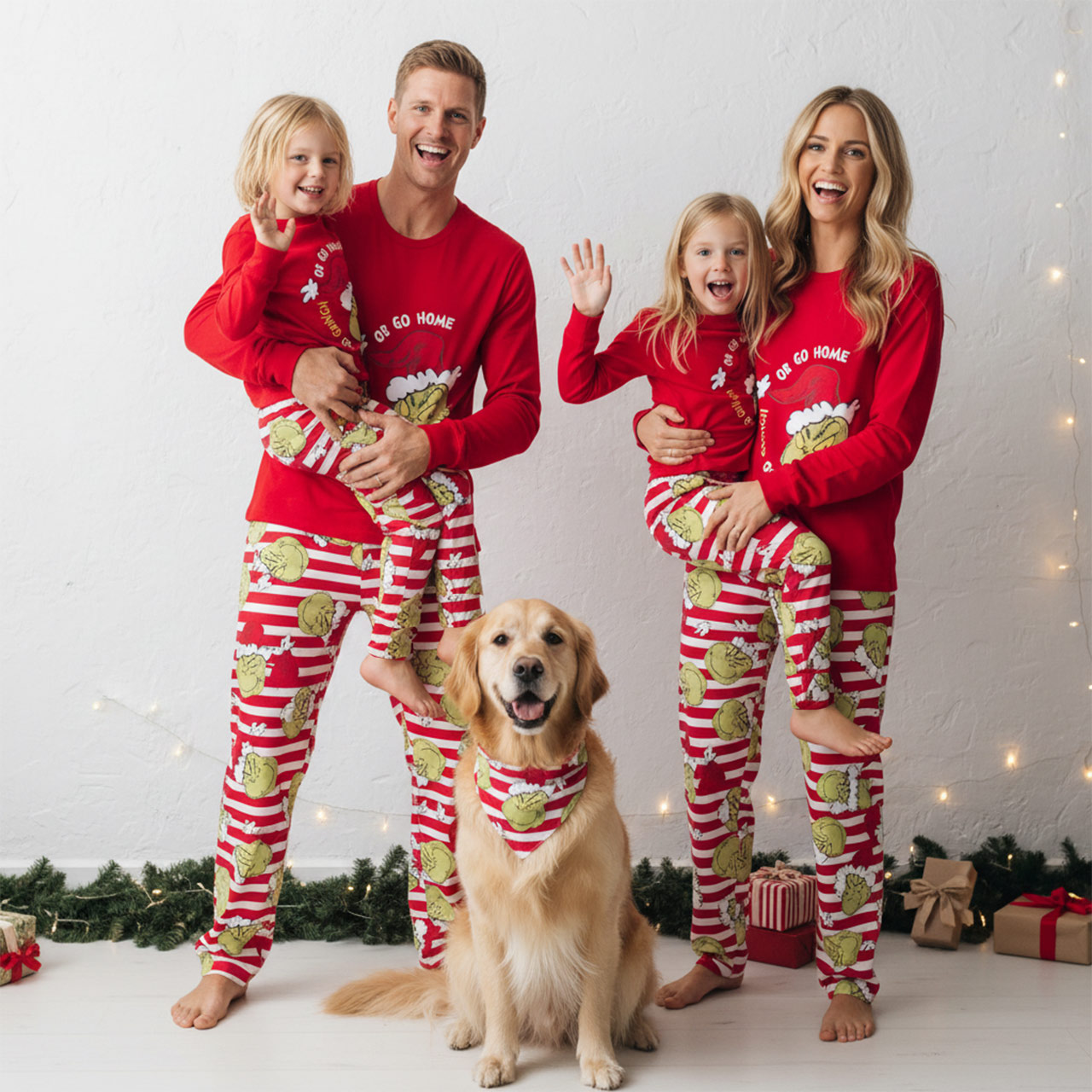 The Green Grumpy Red Stripey All-Over Print Family Matching Pajama Sets