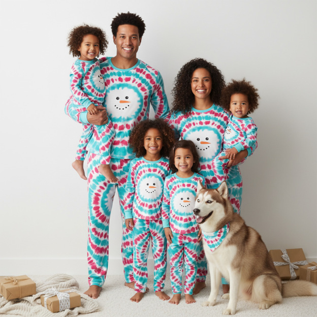 Tie-Dye Frosty Faces All-Over Print Family Matching Pajama Sets