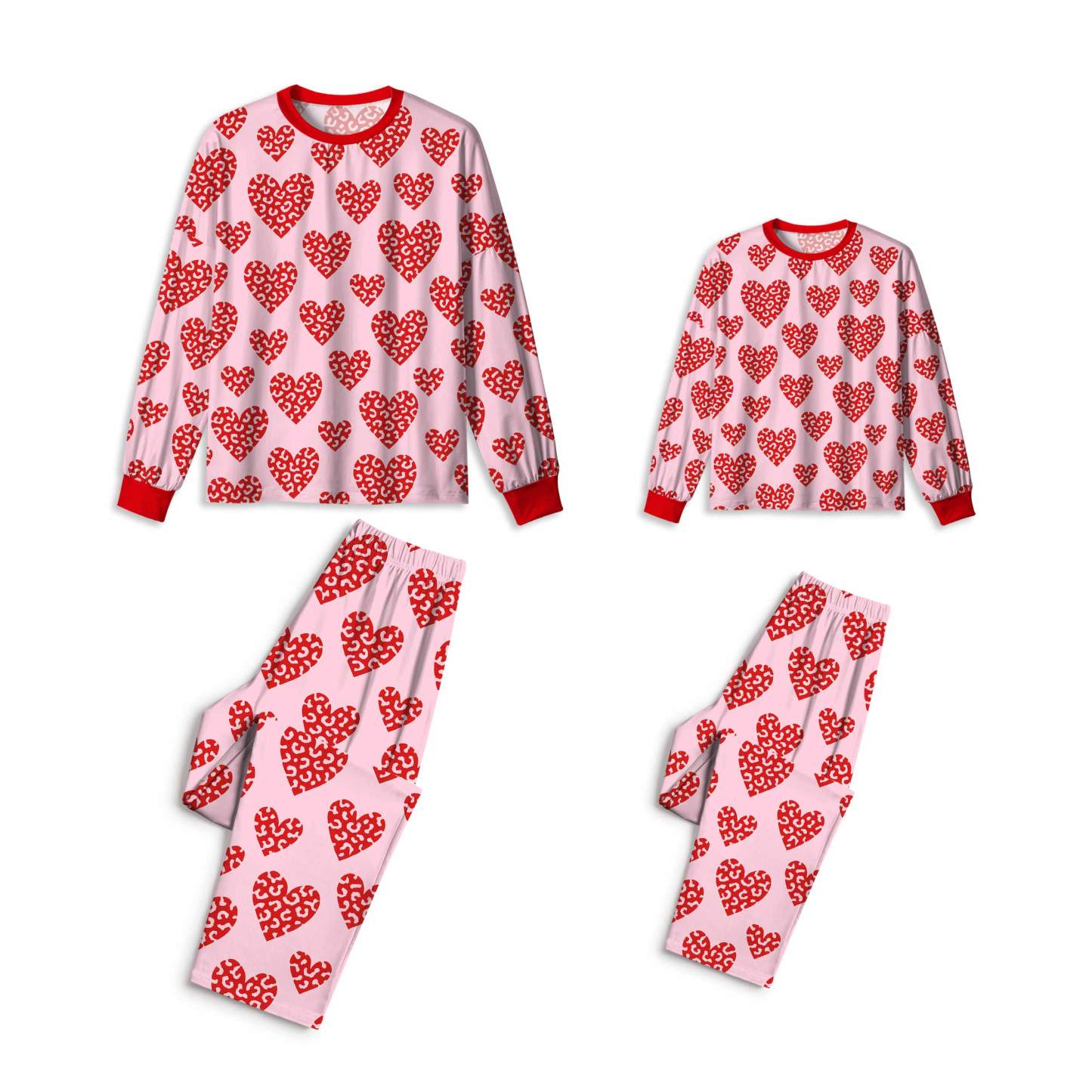 Red Leopard Print Heart Mom&Me All-Over Print Matching Pajama Sets
