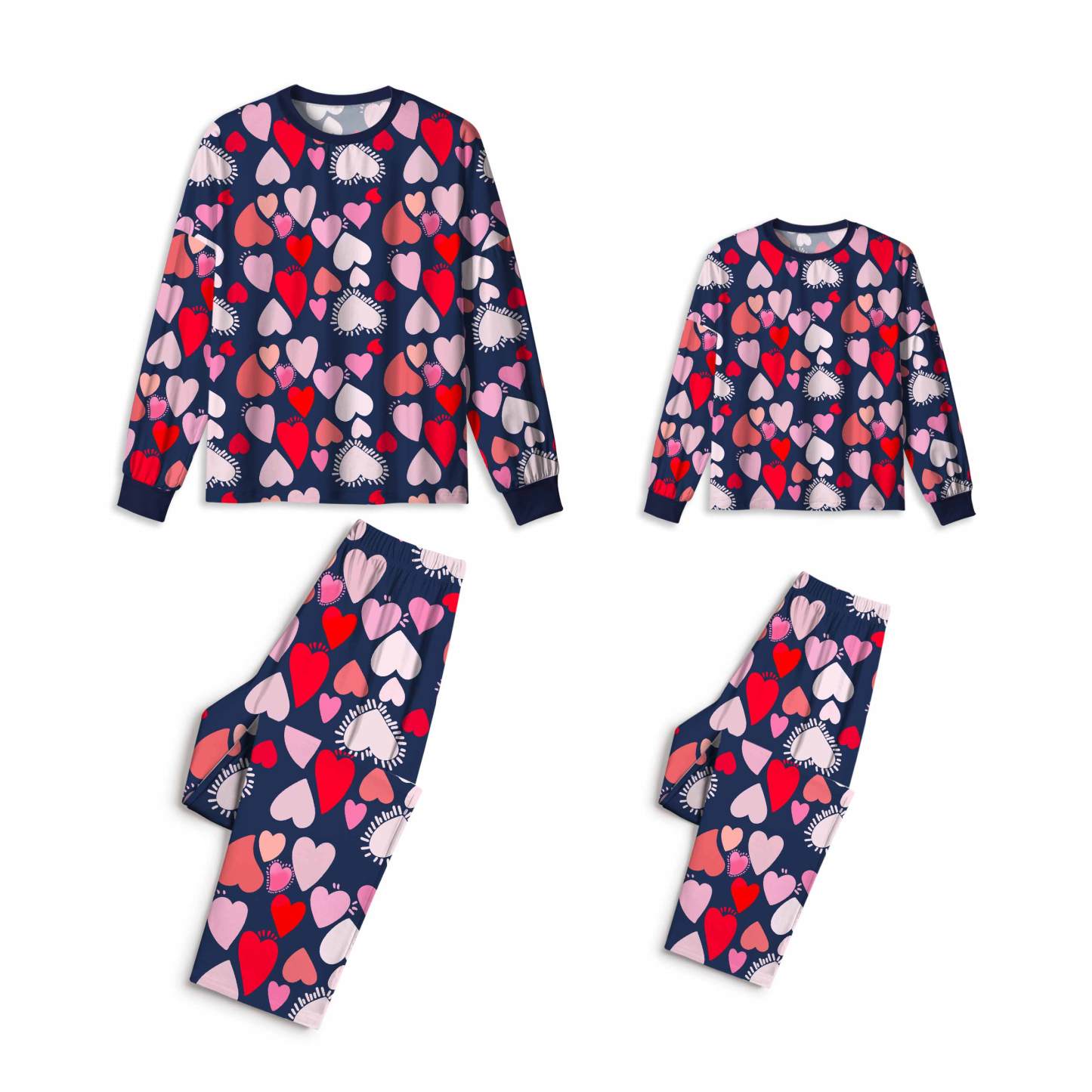 Pink Heart Navy Mom&Me All-Over Print Matching Pajama Sets