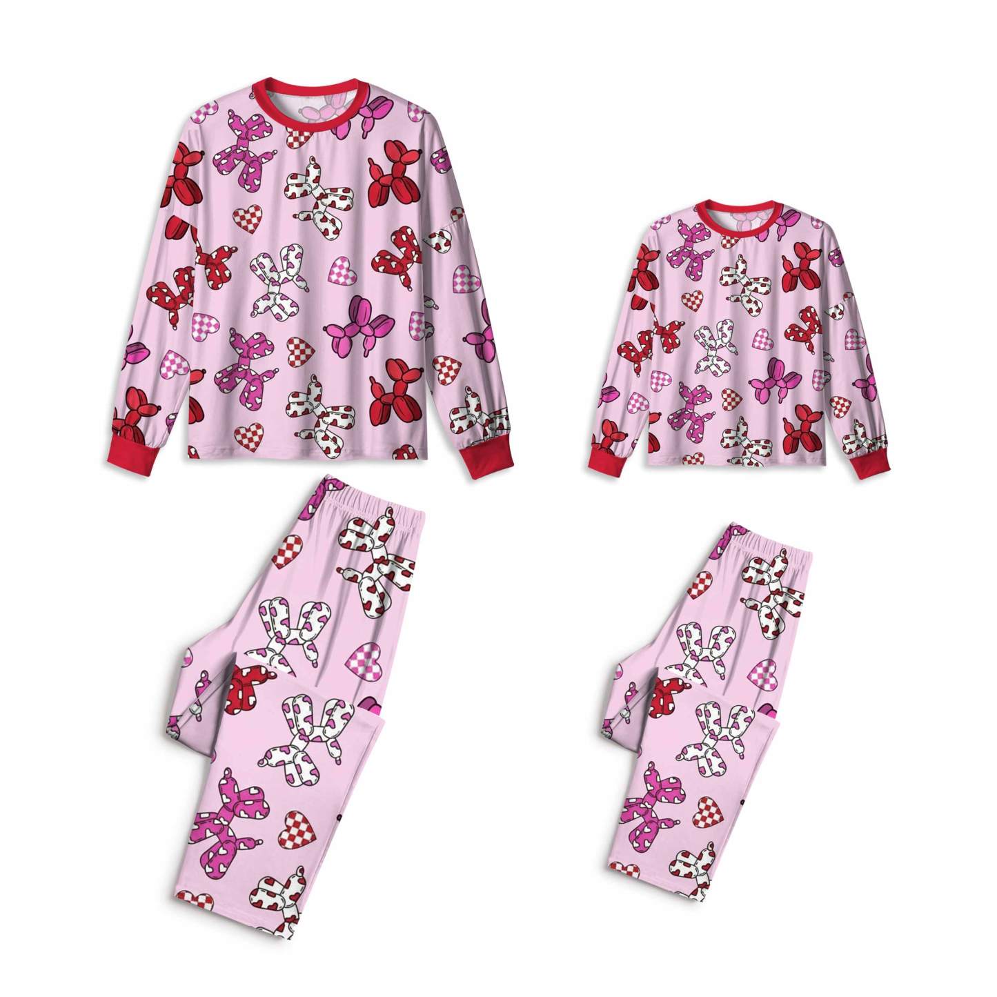 Pink And Blue Balloon Dog Mom&Me All-Over Print Matching Pajama Sets